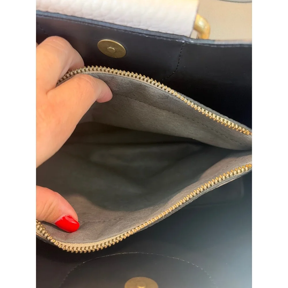 Isadora Italian Cream Pebbled Leather Handbag Metal Top Handle Tote Bag